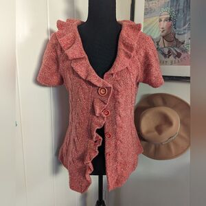 Sleeping on Snow Red Ruffle Cardigan MD Cottagecore Countryside Clown Boho